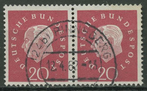 Bund 1959 Heuss Medaillon Bogenmarken 304 waagerechtes Paar mit TOP-Stempel