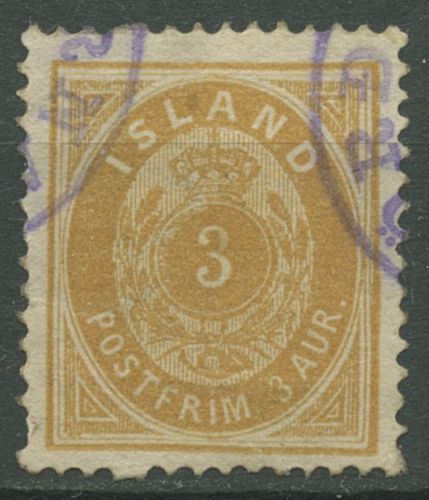 Island 1882 Ziffer mit Krone im Oval 3 Aurar 12 A gestempelt