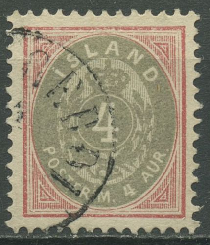 Island 1900 Ziffer und Krone im Oval 4 Aurar 20 gestempelt