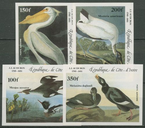 Elfenbeinküste 1985 Geburtstag Audubons Pelikan Enten 853/56 B postfrisch