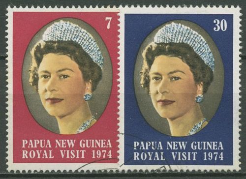 Papua Neuguinea 1974 Besuch Königin Elisabeth II. 270/71 gestempelt