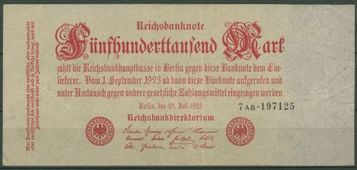 Dt. Reich 500000 Mark 1923, DEU-103b FZ AB, gebraucht (K1324)