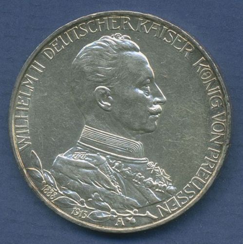 Preußen 3 Mark 1913 A, 25 jähriges Regierungsjubiläum, J 112 vz/st (m6426)