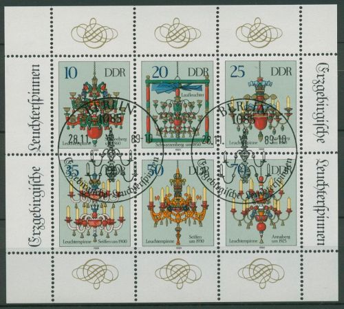 DDR 1989 Erzgebirge Leuchterspinnen 3289/94 K Sonderstempel gestempelt (C97061)