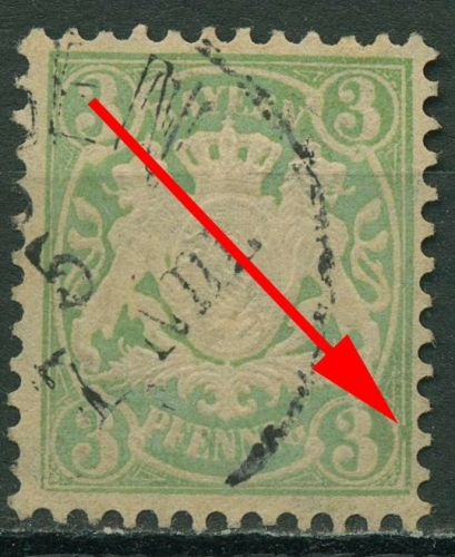 Bayern 1876/81 Staatswappen mit Plattenfehler 37 III gestempelt
