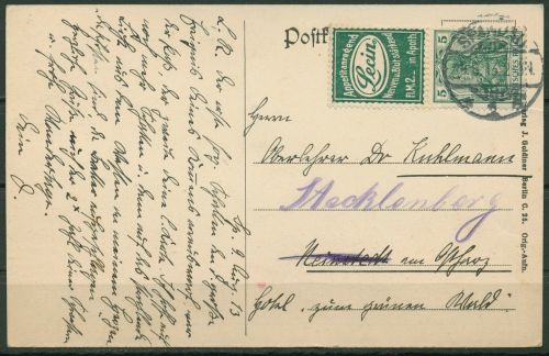 Dt. Reich Zusammendrucke 1911 Germania S 1.4 EF auf Ansichtskarte v. Spandau