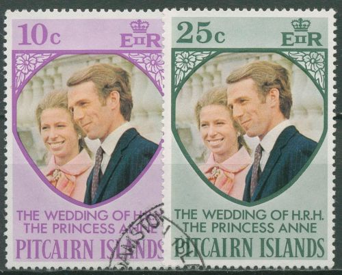 Pitcairn 1973 Hochzeit von Prinzessin Anne und Mark Phillips 135/36 gestempelt