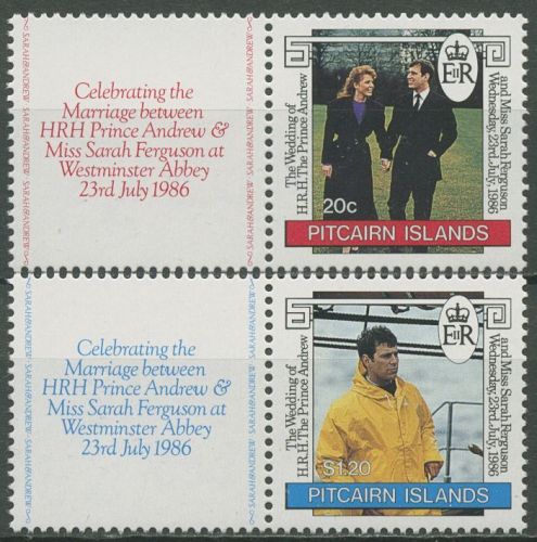 Pitcairn 1986 Hochzeit Prinz Andrew und Sarah Ferguson 283/84 ZF postfrisch