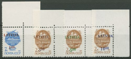 Lettland 1992 Freimarken Sowjetunion mit Aufdruck 335/39 Ecken postfrisch