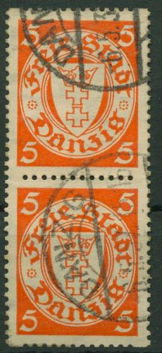Danzig 1924 Staatswappen im Oval mit Rollenzähnung 193 Dy Paar Bahnpoststempel