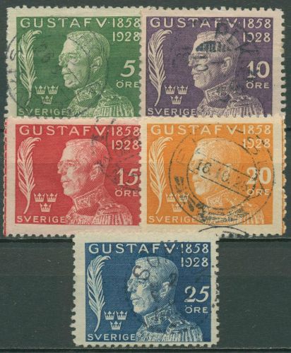 Schweden 1928 70. Geburtstag König Gustav V. 208/12 gestempelt