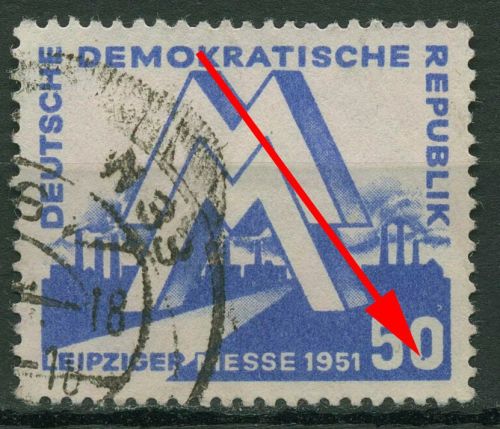 DDR 1951 Leipziger Frühjahrsmesse mit Plattenfehler 283 F 50 gestempelt