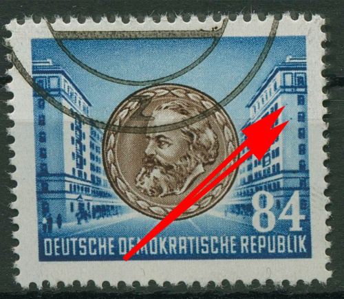 DDR 1953 70. Todestag von Karl Marx mit Plattenfehler 353 F 6 gestempelt