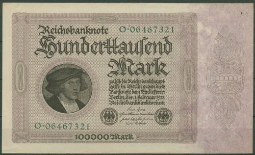 Dt. Reich 100000 Mark 1923, DEU-93a Serie O, leicht gebraucht (K1388)