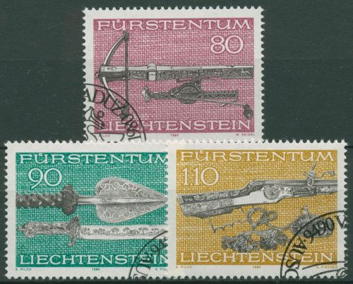Liechtenstein 1980 Jagdwaffen Armbrust Hirschfänger 751/53 gestempelt