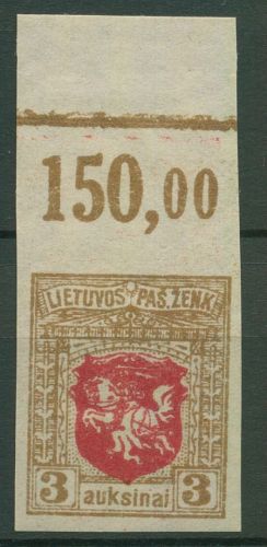Litauen 1919 Freimarke Wappenzeichnung 48 U Oberrand mit Falz