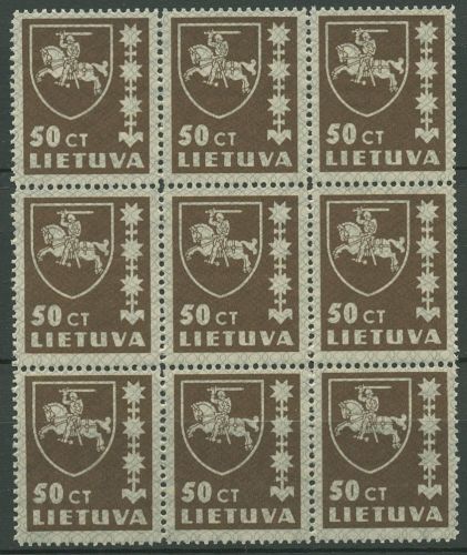 Litauen 1937 Freimarken Wappen 416 II Neunerblock postfrisch