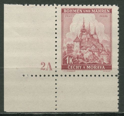 Böhmen & Mähren 1939 Ecke m. Plattennummer 100er-Bogen 28 Pl.-Nr. 2A postfrisch