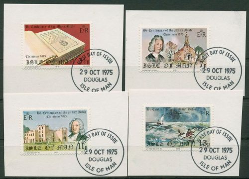 Isle of Man 1975 Weihnachten Manx-Bibel 68/71 gestempelt, Briefstücke