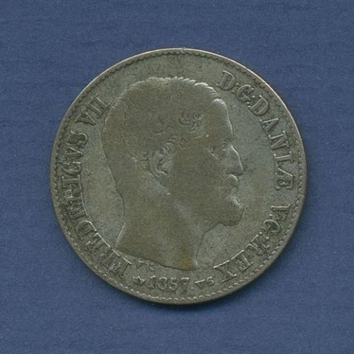 Dänemark 16 Skilling 1857 VS, Frederik VII. KM 765, fast ss (m6515)