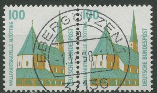 Bund 1989 Sehenswürdigkeiten SWK waagerechtes Paar 1406 v mit TOP-Stempel