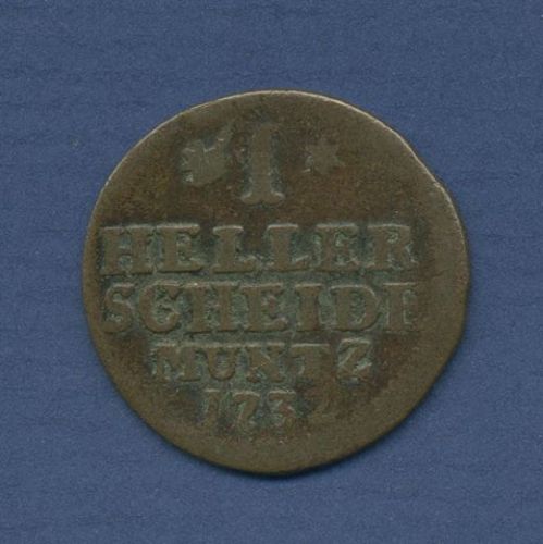 Hessen-Kassel 1 Heller 1732, Friedrich I., Schütz 1574.1, ss/s (m6489)