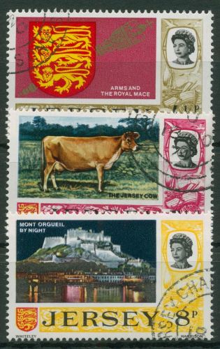 Jersey 1974 Landestypische Motive Rind, Wappen Schloss 107/09 gestempelt