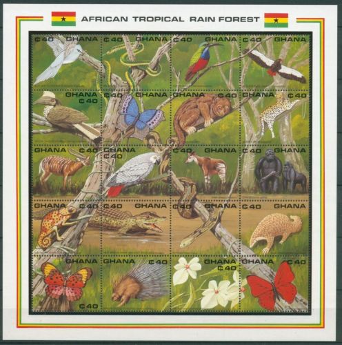 Ghana 1990 Tiere d. Tropischen Regenwaldes 1407/26 ZD-Bogen postfrisch (SG23928)