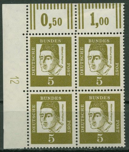 Bund 1961 Bed. Deutsche Bogenm. Druckerzeichen 4er-Block 347 y DZ 12 postfrisch