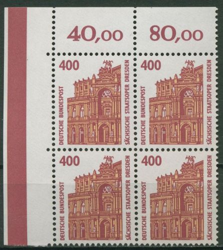 Bund 1991 Sehenswürdigkeiten SWK 1562 u 4er-Block Ecke 1 postfrisch