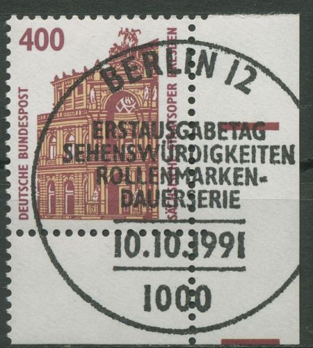 Bund 1991 Sehenswürdigkeiten SWK 1562 u Ecke 4 mit TOP-Stempel