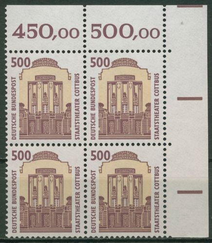 Bund 1993 Sehenswürdigkeiten SWK 1679 4er-Block Ecke 2 postfrisch