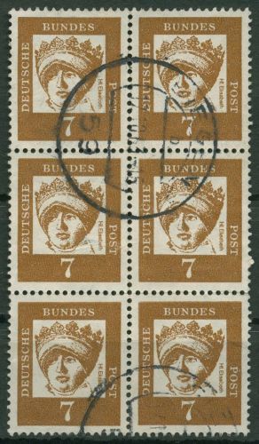 Bund 1961 Bedeutende Deutsche 348 y 6er-Block gestempelt