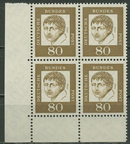 Bund 1961 Bedeutende Deutsche 359 y P UR 4er-Block Ecke 3 postfrisch