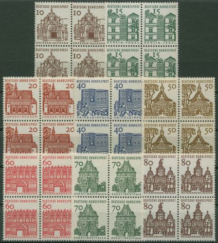 Bund 1964/65 Bauwerke klein Bogenmarken 454/61 4er-Block postfrisch