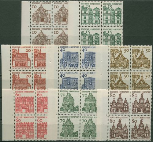 Bund 1964/65 Bauwerke klein Bogenmarken 454/61 4er-Block Rand links postfrisch