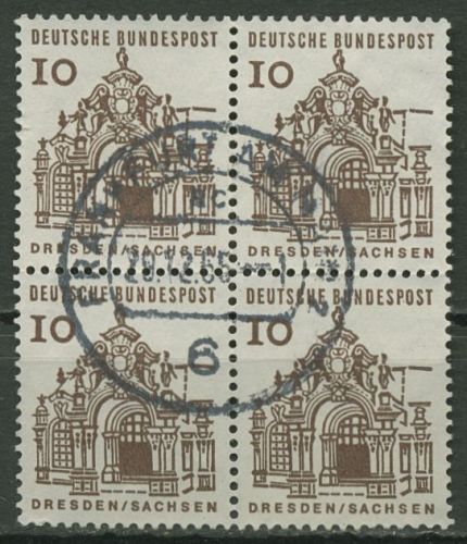 Bund 1964/65 Bauwerke klein, Zwinger Dresden 454 4er-Block gestempelt