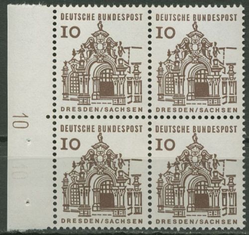 Bund 1964/65 Bauwerke klein, mit Druckerzeichen 454 4er-Block DZ 10 postfrisch