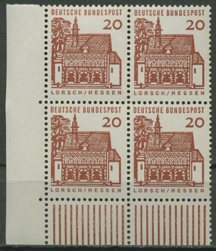 Bund 1964/65 Bauwerke klein 456 4er-Block Ecke 3 postfrisch