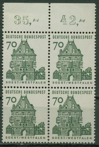 Bund 1964/65 Bauwerke klein mit Oberrand 460 4er-Block OR postfrisch