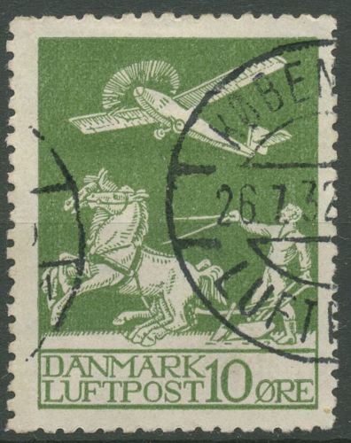 Dänemark 1925 Flugpost Pflügender Bauer Flugzeug 143 gestempelt