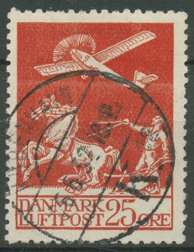 Dänemark 1925 Flugpost Pflügender Bauer Flugzeug 145 gestempelt