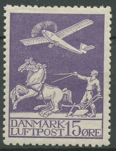 Dänemark 1925 Flugpost Pflügender Bauer Flugzeug 144 mit Falz