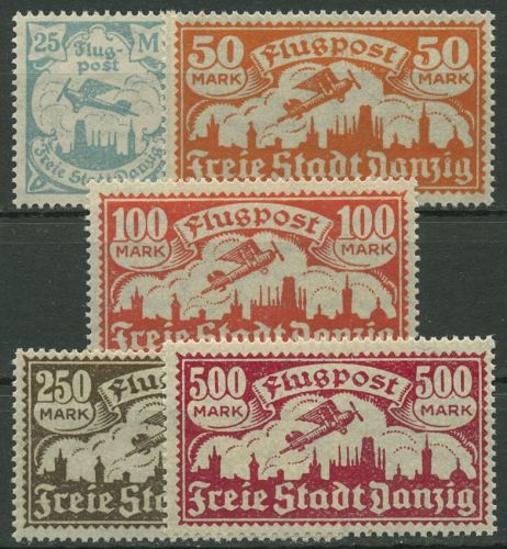 Danzig 1923 Flugpostmarken mit WZ 3 Y, 133/37 postfrisch