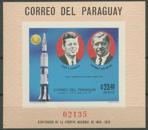 Paraguay 1969 Wernher von Braun, John F. Kennedy Block 126 postfrisch (C80500)