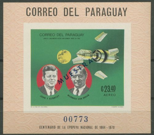 Paraguay 1969 von Braun, John F. Kennedy Block 127 "MUESTRA" postfrisch (C80501)