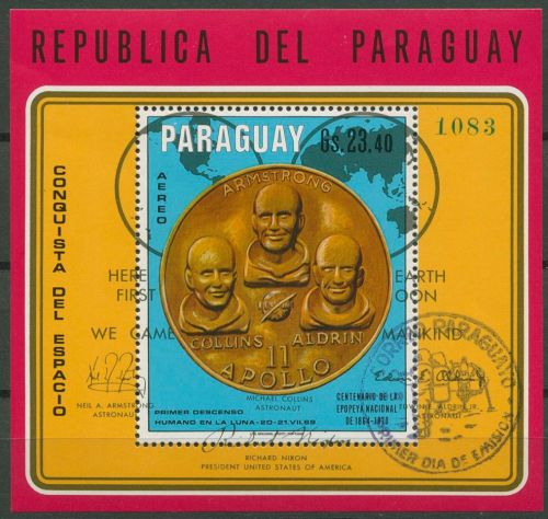 Paraguay 1970 Goldmedaille Armstrong Collins Block 136 gestempelt (C80502)