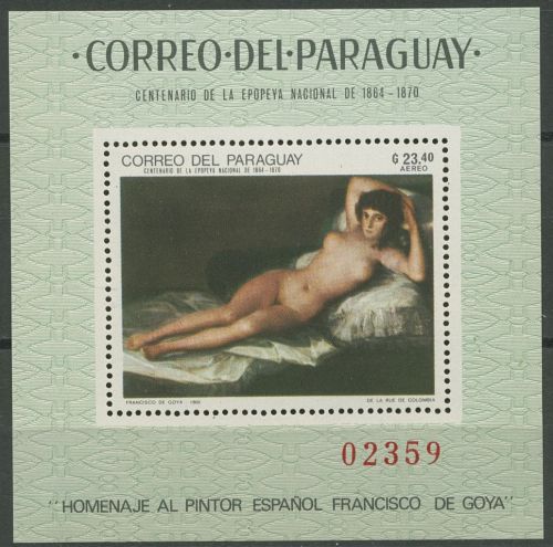 Paraguay 1969 Gemälde, Goya Block 132 postfrisch (C80514)