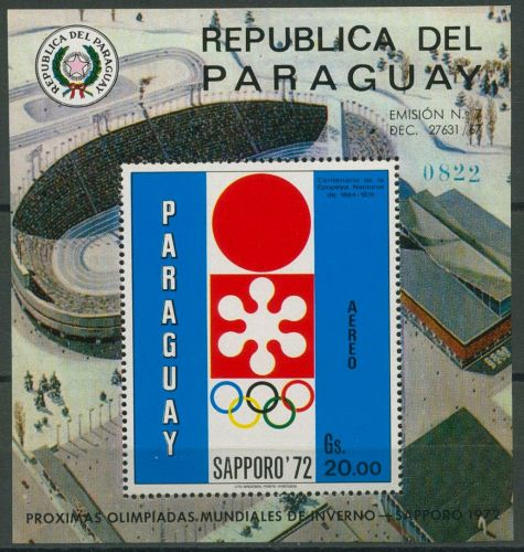 Paraguay 1971 Emblem der Olympiade Sapporo Block 170 postfrisch (C80521)