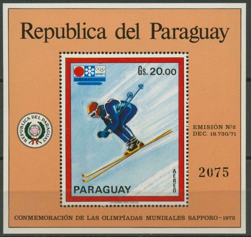 Paraguay 1971 Olympiade Sapporo Skiabfahrtsläufer Block 171 postfrisch (C80522)